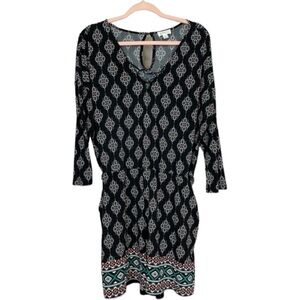 Market & Spruce Black Long Sleeve Geometric Print Romper XLP